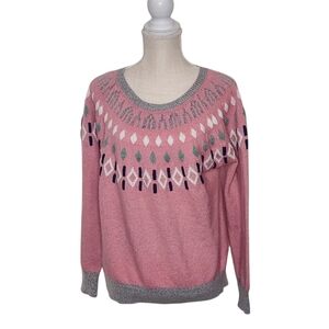 5/$15 Pink Gray Cozy Diamond Pattern Sweater